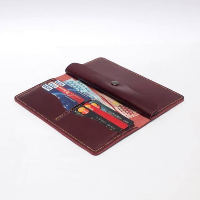 Dompet cewe panjang muat handpone kulit sapi asli warna marun PHWL-583