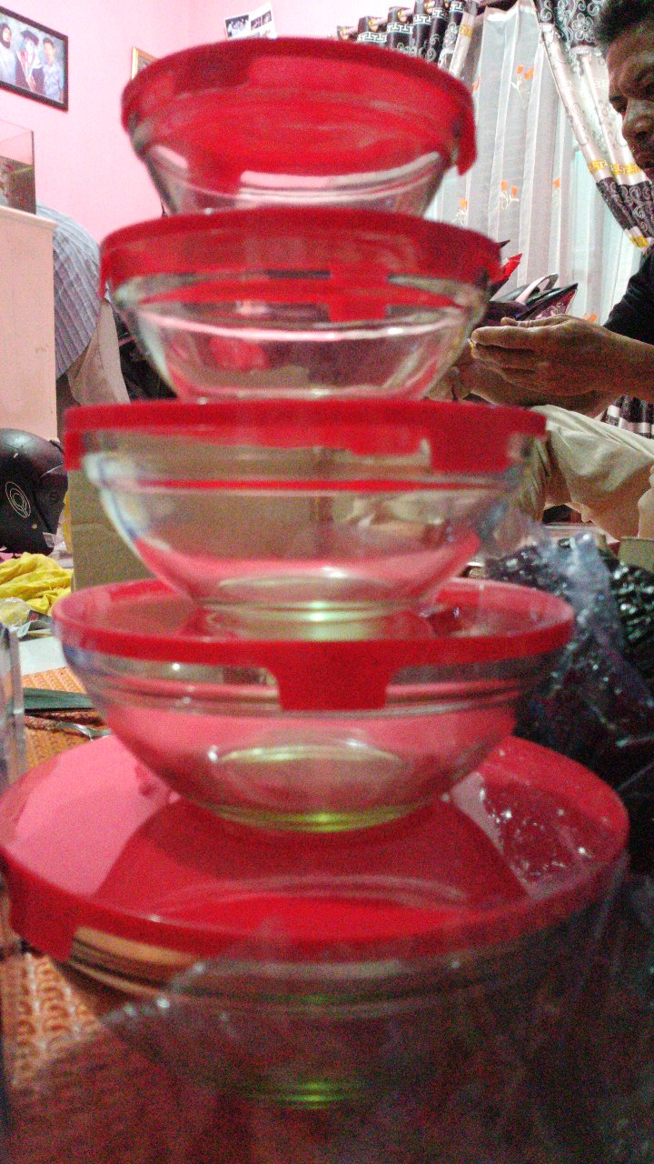 Mangkok Kaca Set Isi 5 / Mangkok Beling + Tutup / Mangkok Kaca Beling Terbaik