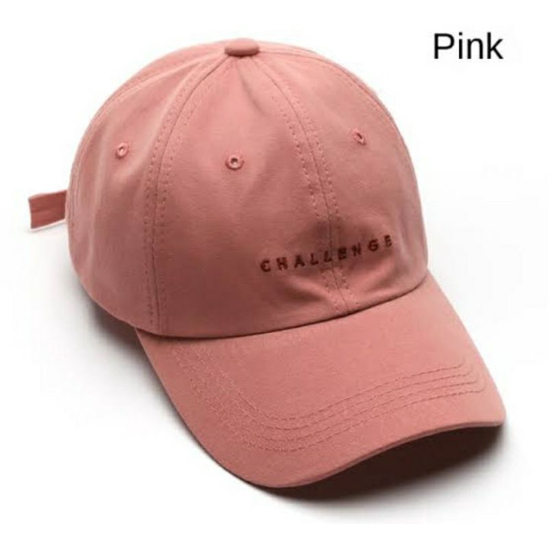 TERMURAH !! TOPI BASEBALL BORDIR SMILE / RECLUSIVE / GARIS TIGA RING LAKI PEREMPUAN-TOPI CHALLENGE PINK