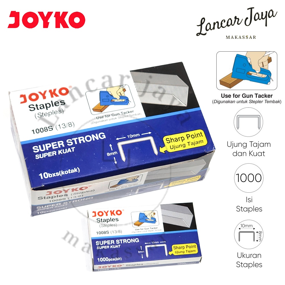 

[ 1 PAK / 10 BOX ] Isi Refill Staples Stapler Gun Tacker JOYKO 1008S 13/8