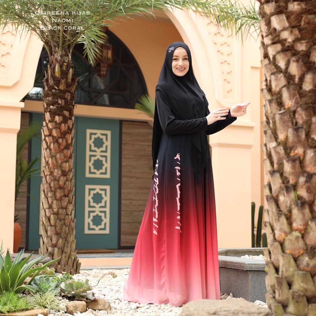 GAMIS SYARI NAOMI BLACK CORAL ONLY DRESS ORIGINAL PRODUCT BY QAIREENA