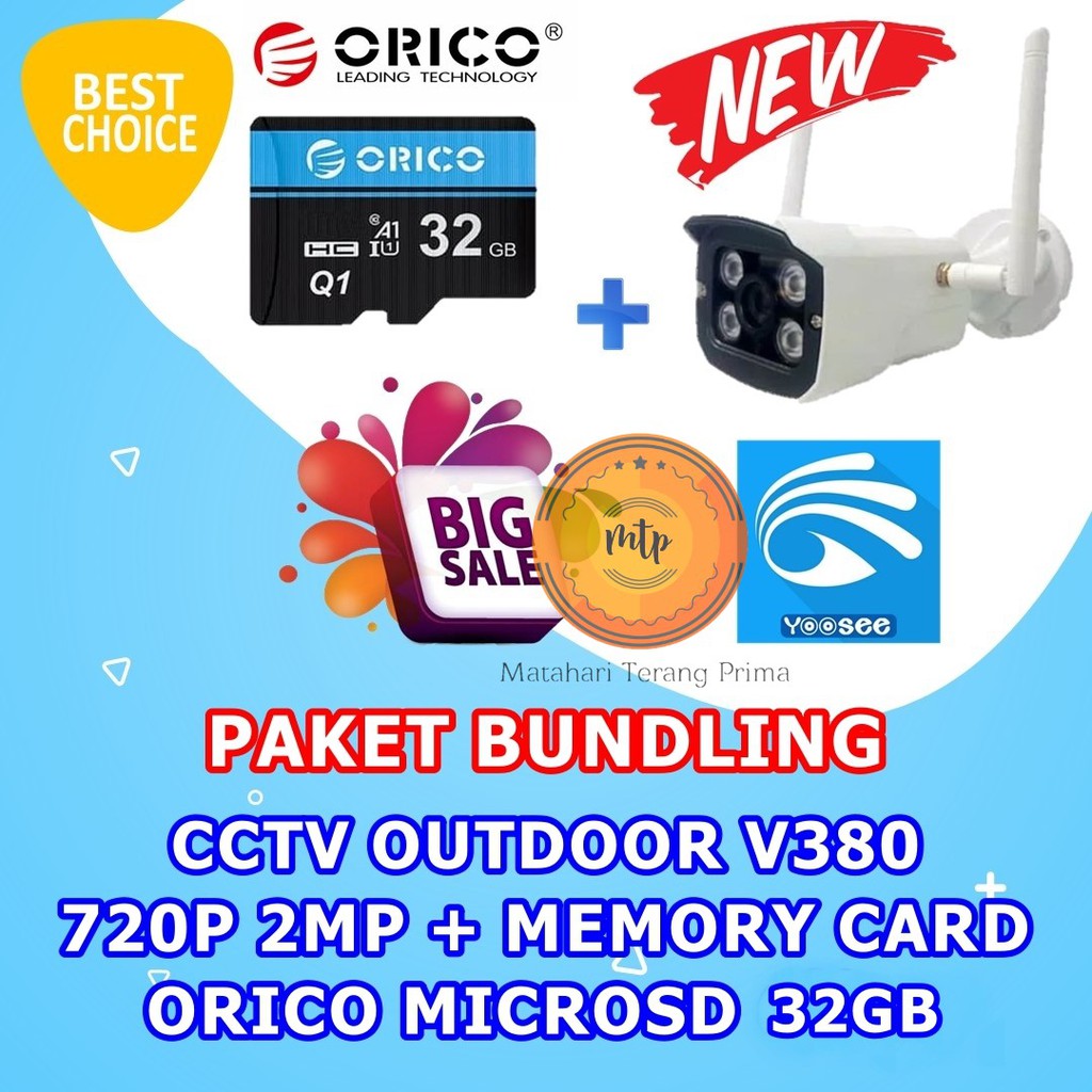 CCTV OUTDOOR V380 720P 2MP + MEMORY CARD ORICO MICROSD 32GB HEMAT