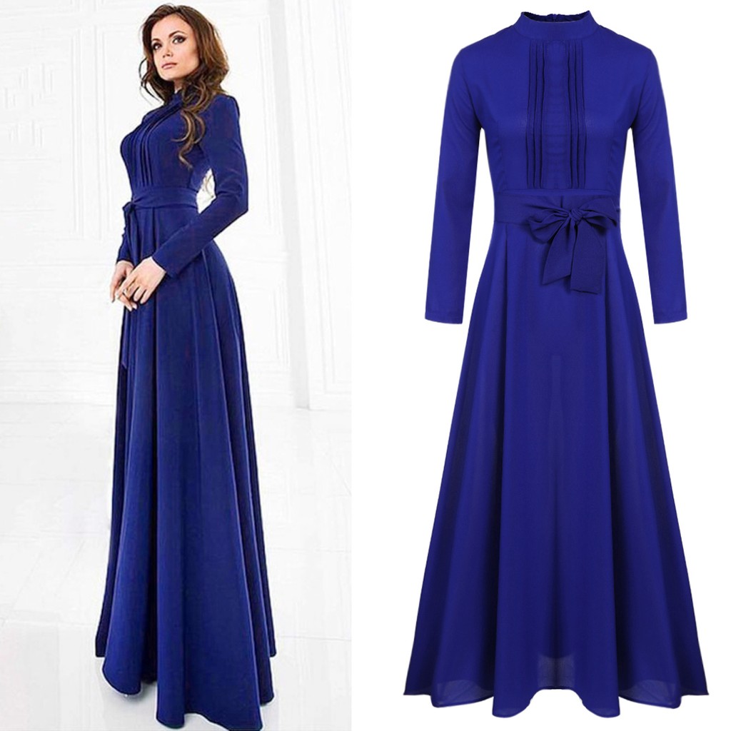 Fashion Wanita Gaun Pesta Sifon Lengan Panjang Elegan Fashion Wanita Gaun Pesta Sifon Lengan Panjang Elegan