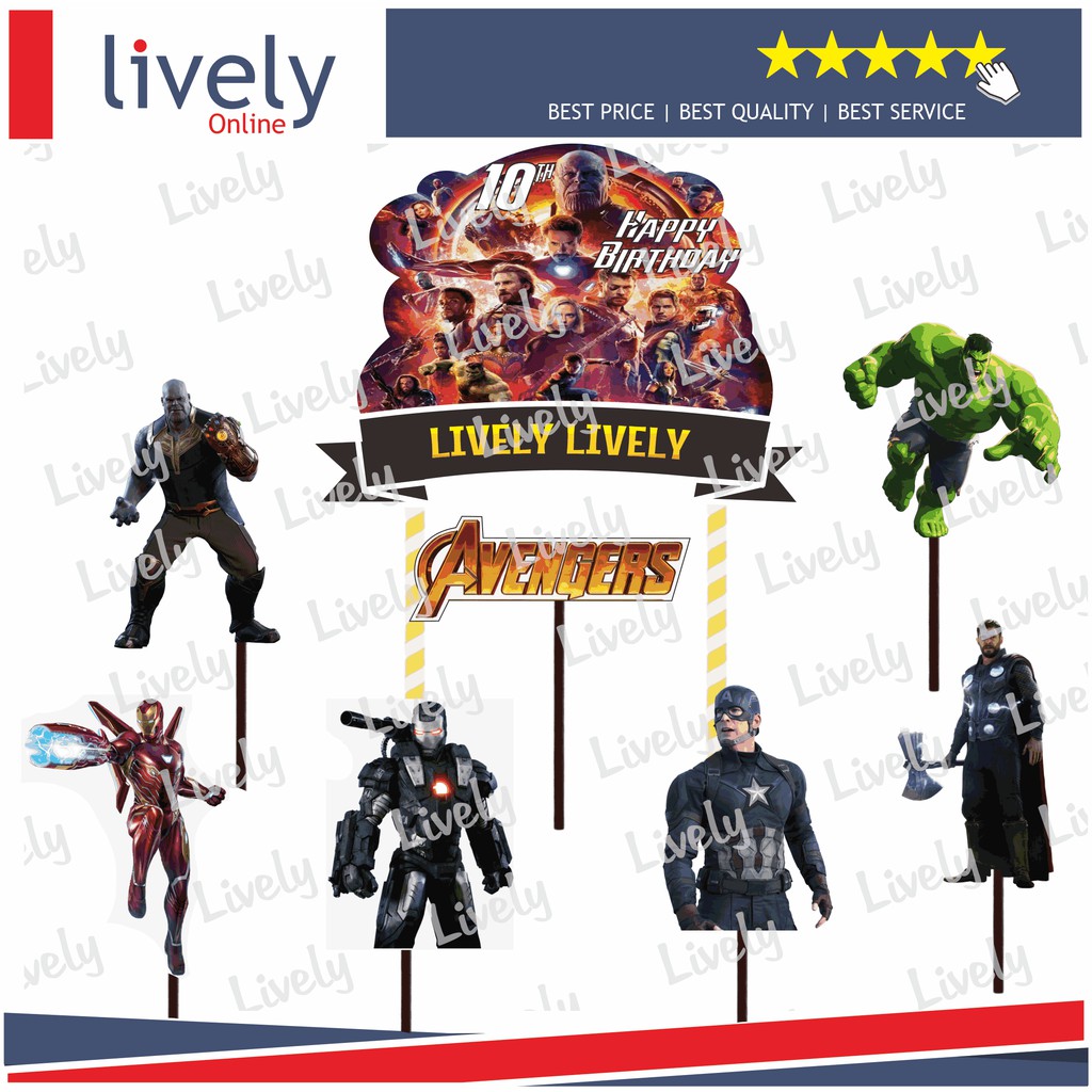 CUSTOM NAMA CAKE TOPPER KARAKTER AVENGER INFINITY WAR HIASAN KUE ULANG TAHUN HAPPY BIRTHDAY