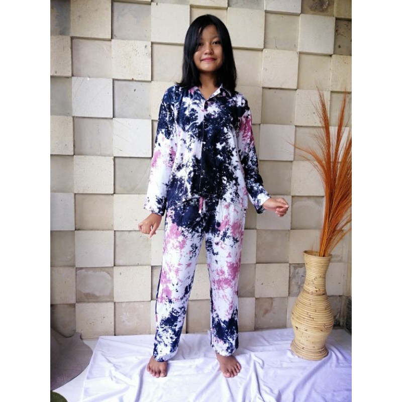 Set Pajamas Tie Dye Lengan Panjang Remaja (12-14 th) Fit to S/M / BALI SET / PIYAMA ANAK / PIYAMA