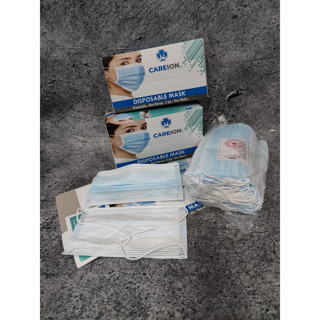 MASKER HIJAB CAREION HEADLOOP DISPOSABLE FACEMASK 3PLY MEDICAL GRADE - BIRU