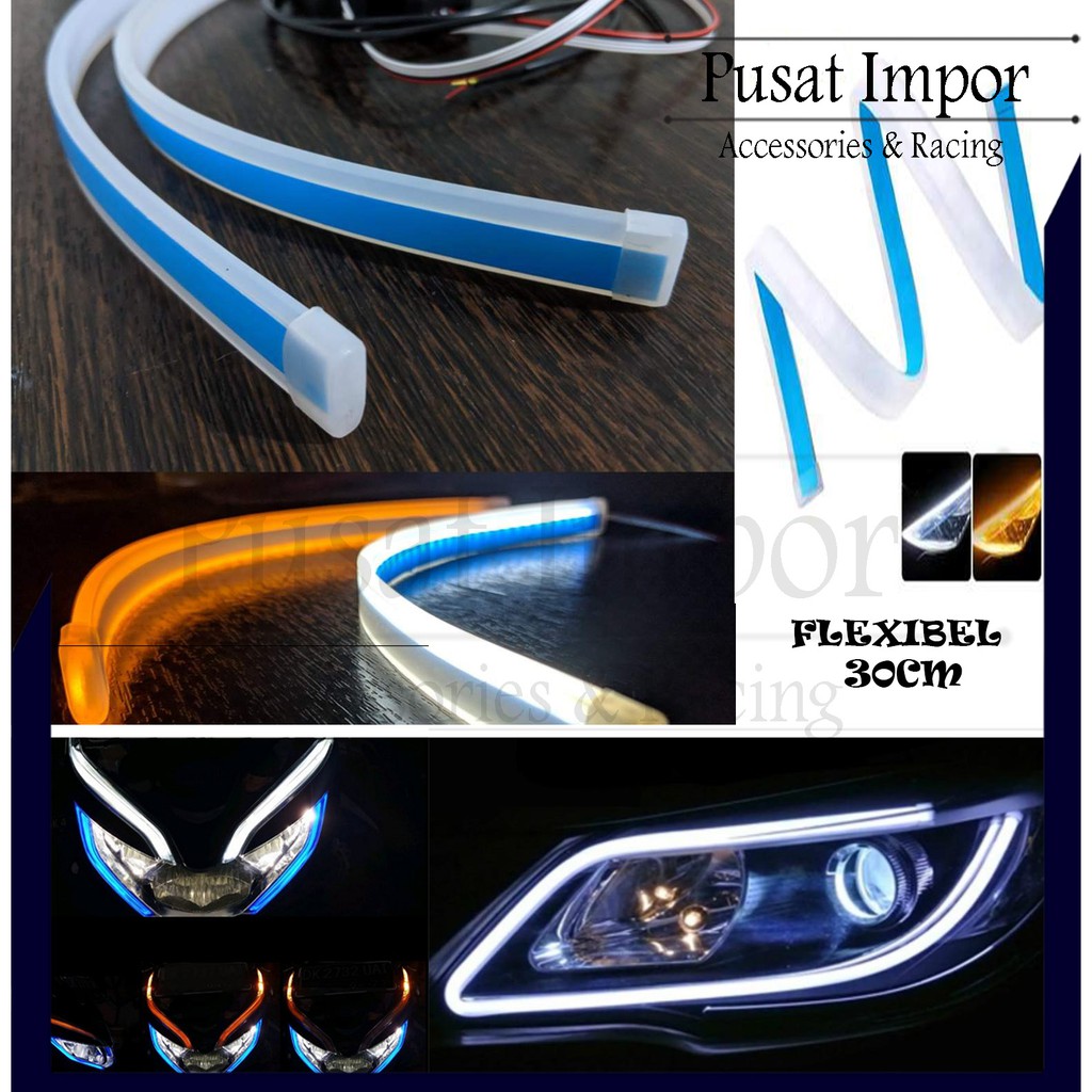 LED DRL ALIS FLEKSIBEL SLIM WATERPROOF 30CM 2 WARNA RUNNING MOTOR MOBIL 2 pcs