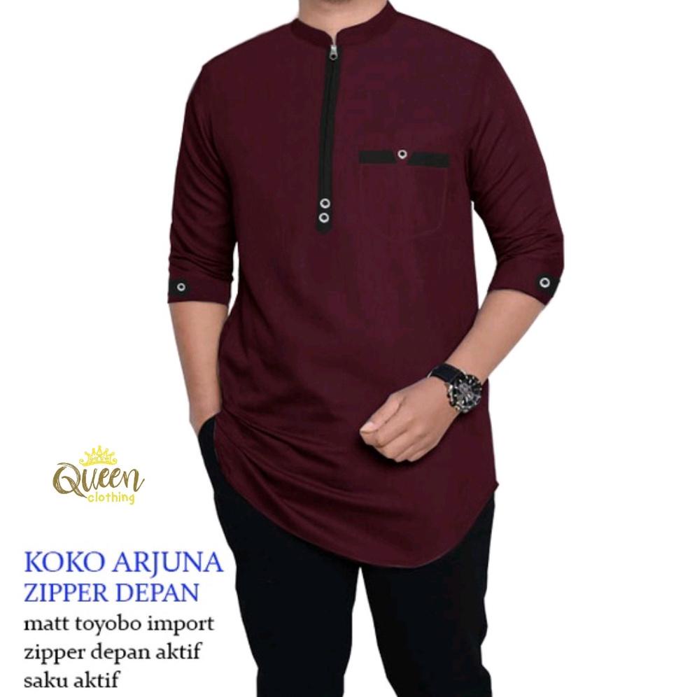 QC KOKO ARJUNA Toyobo Zipper2021  / (6 Warna, XL) / Baju Muslim Koko Pria Dewasa Lengan Pendek Kekin