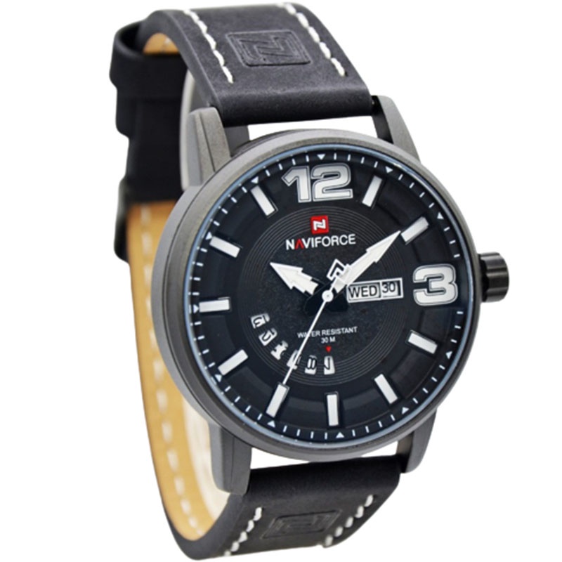 JAM TANGAN NAVIFORCE 9143 M1 KL LA MEN - KULIT - BLACK NAVIFORCE ORIGINAL 9143 JAM NAVIFORCE 9143 JA