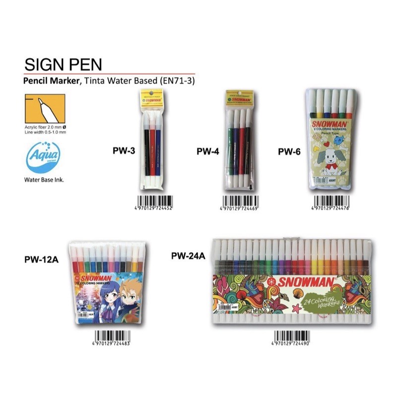 

Snowman Coloring Marker Pencil Type / Spidol Mewarnai Set