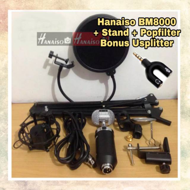 Termurah Medan 2KG PAKET REKAMAN MIC BM8000 BM 8000 + V8 SOUNDCARD MIXER STAND Microphone Condensor bm800