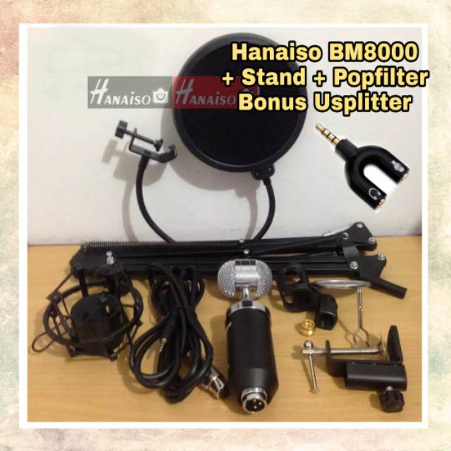 Termurah Medan 2KG PAKET REKAMAN MIC BM8000 BM 8000 + V8 SOUNDCARD MIXER STAND Microphone Condensor bm800