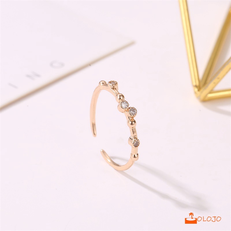 OLOJO Korea Cincin Open Ring Adjustable Berlian Cincin Perhiasan Wanita Cincin Wanita Mini