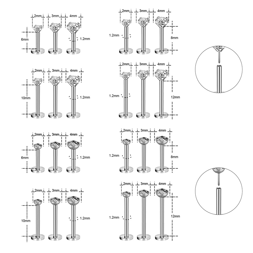 3pcs / Lot 16g 6 / 8 / 10 / 12mm Anting Tindik Bibir / Tulang Rawan Telinga Bahan Stainless Steel Hias Kristal 3 Warna