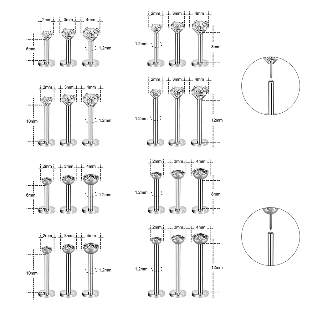 3pcs / Lot 16g 6 / 8 / 10 / 12mm Anting Tindik Bibir / Tulang Rawan Telinga Bahan Stainless Steel Hias Kristal 3 Warna