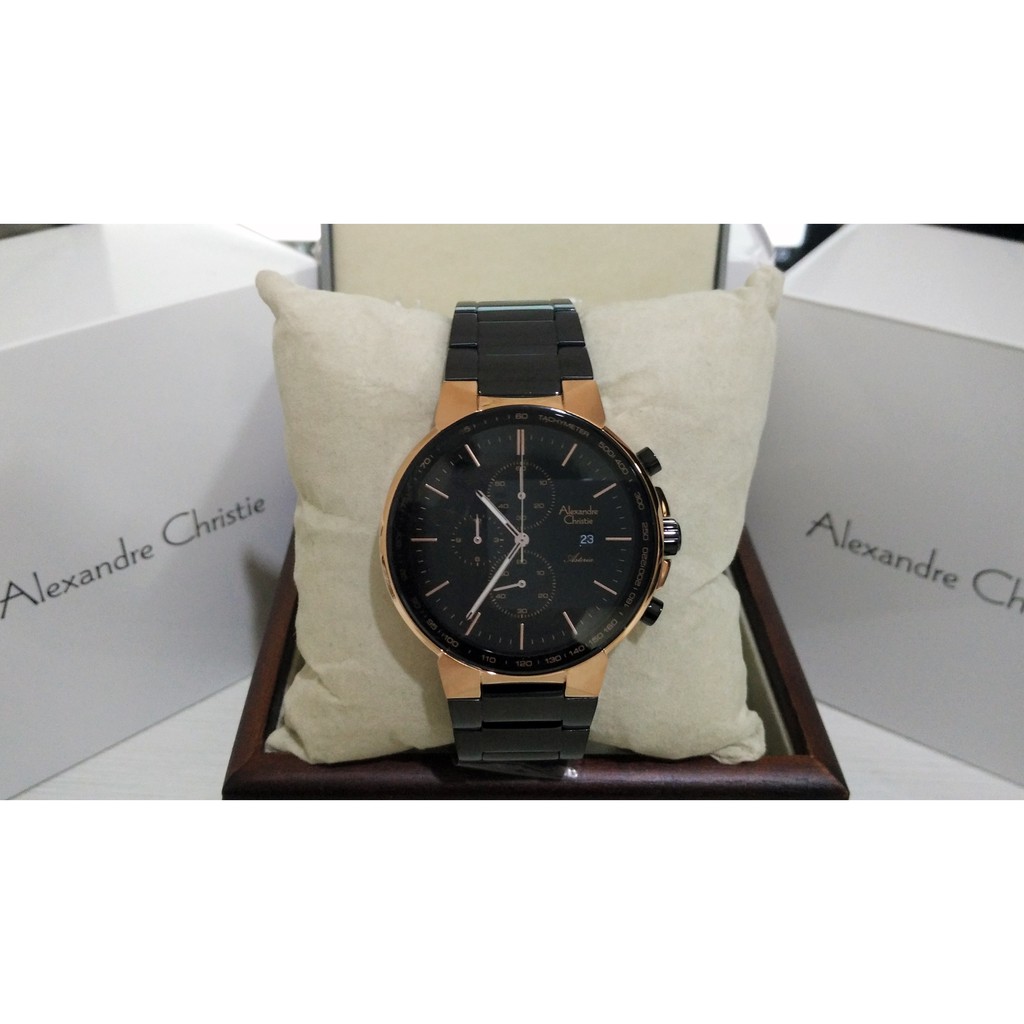 Alexandre Christie AC 6462 Ceramic Rose Gold Black For Men Original