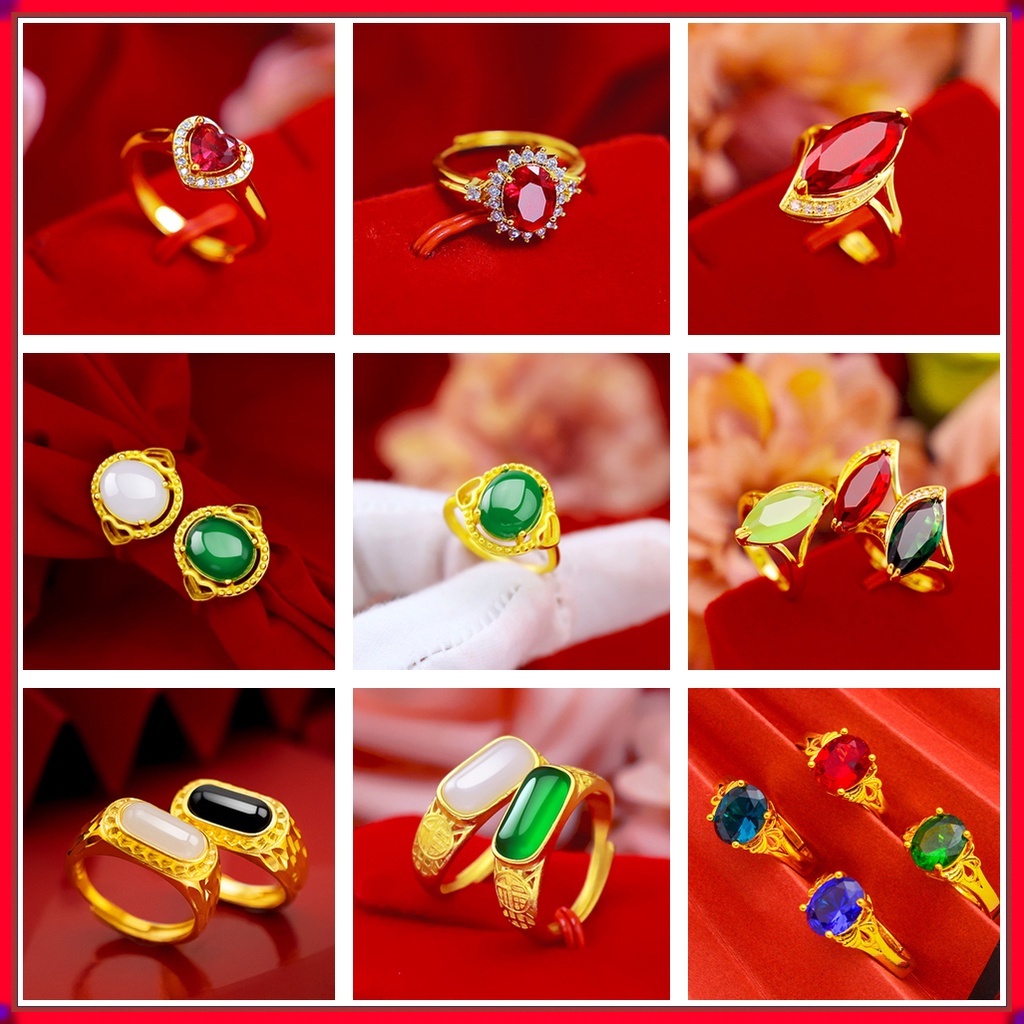 Cincin Wanita Emas Asli Kadar 375 Hias Batu Permata Ruby Zamrud Sapphire 50 Desain Korea Style Simple Cincin Titanium Wanita Anti Karat Asli
