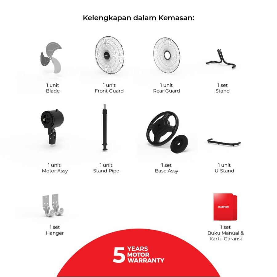 MASPION Kipas Angin Besi Stand Fan 3in1/ Power Fan PW 451 - Garansi Resmi 1 Tahun