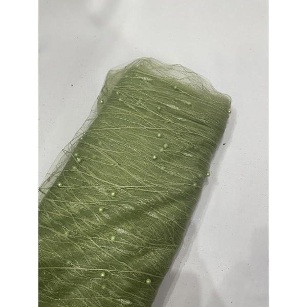 kain Tulle akar mutiara-Hijau muda