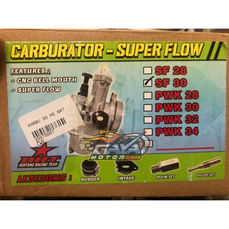 Super Flow BRT Karbu SF PE 28 30 Bonus Sticker Karburator Carburator Klx Ninja King pwk Moto1 Sudco