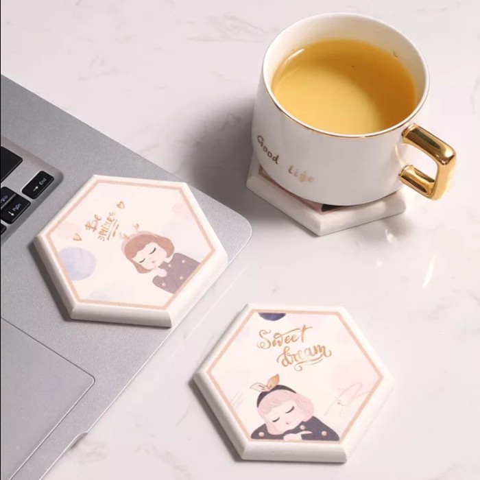 Triple W Coaster Diatomite Mat Cute Girl Tatakan Alas Gelas Cangkir