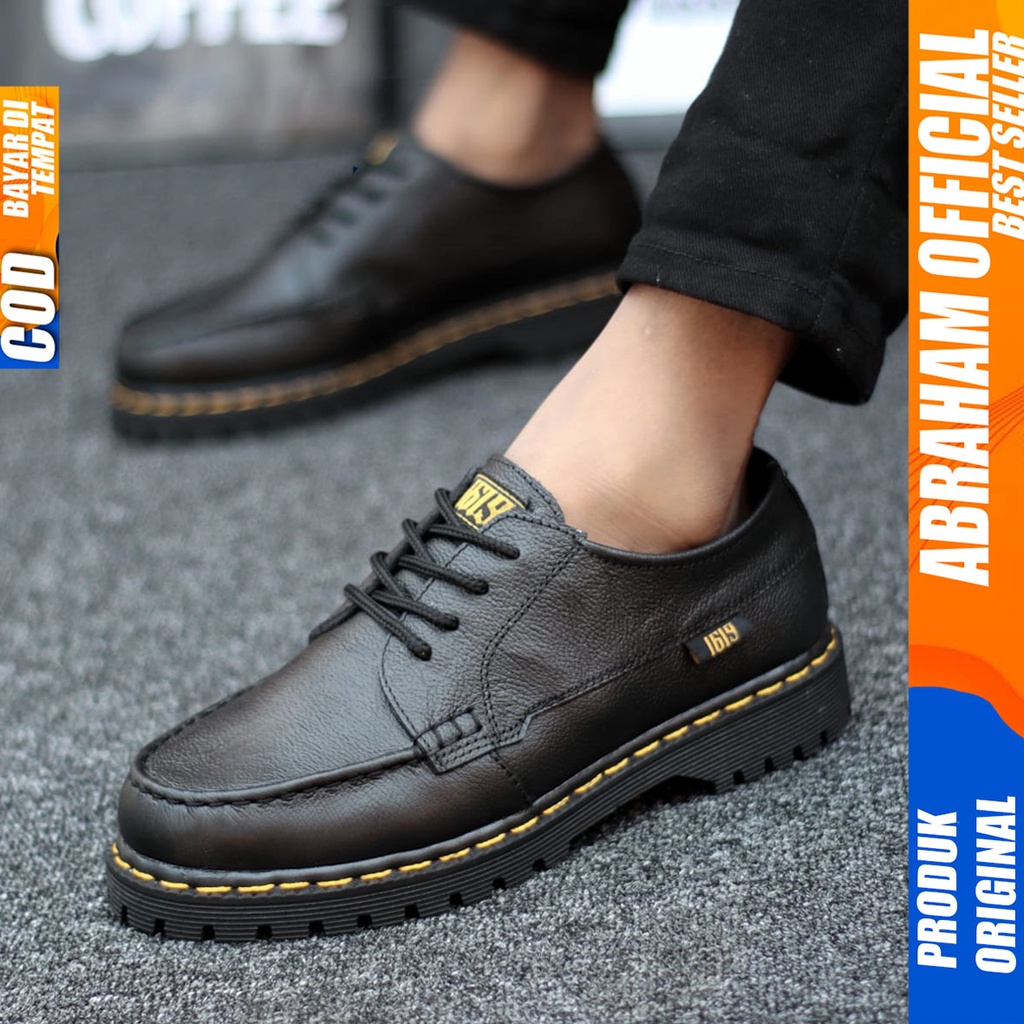ABRAHAM Sepatu Pantofel Formal Kulit Asli Kerja Hitam Pria