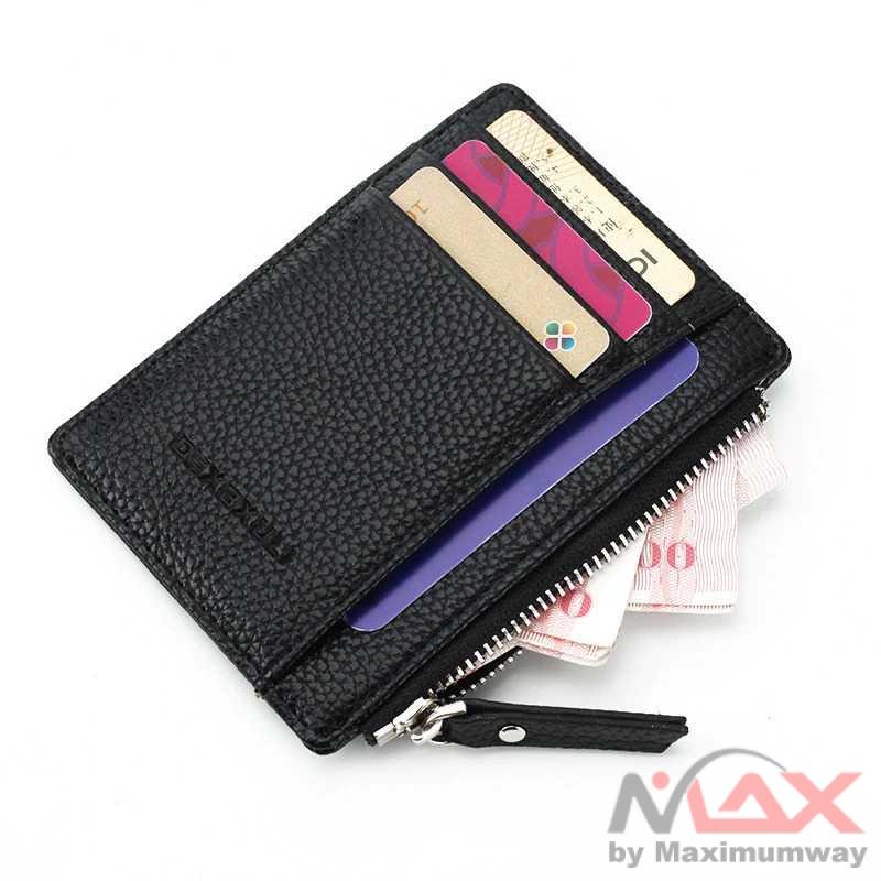 DEXBXULI Dompet Kartu Bahan Kulit ID Card Holder Slim Design - 208 Warna Hitam