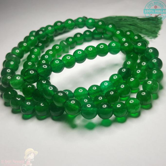 Tasbih Batu Giok Hijau Asli 99 Butir 8 mm
