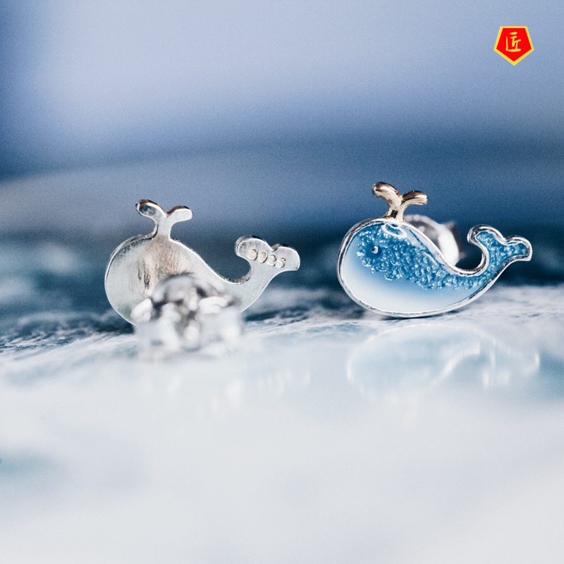 [Ready Stock]Women's Cute Whale 925 Silver Stud Earrings