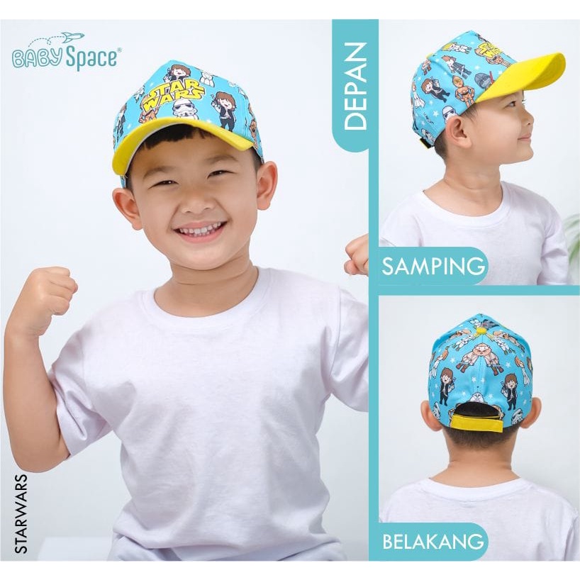 TOPI ANAK SUPERHERO BABY SPACE FULLPRINT DAN SPACEKIDS LOGO BORDIR SIZE 2-6 TAHUN-BABY SPACE STARWARS