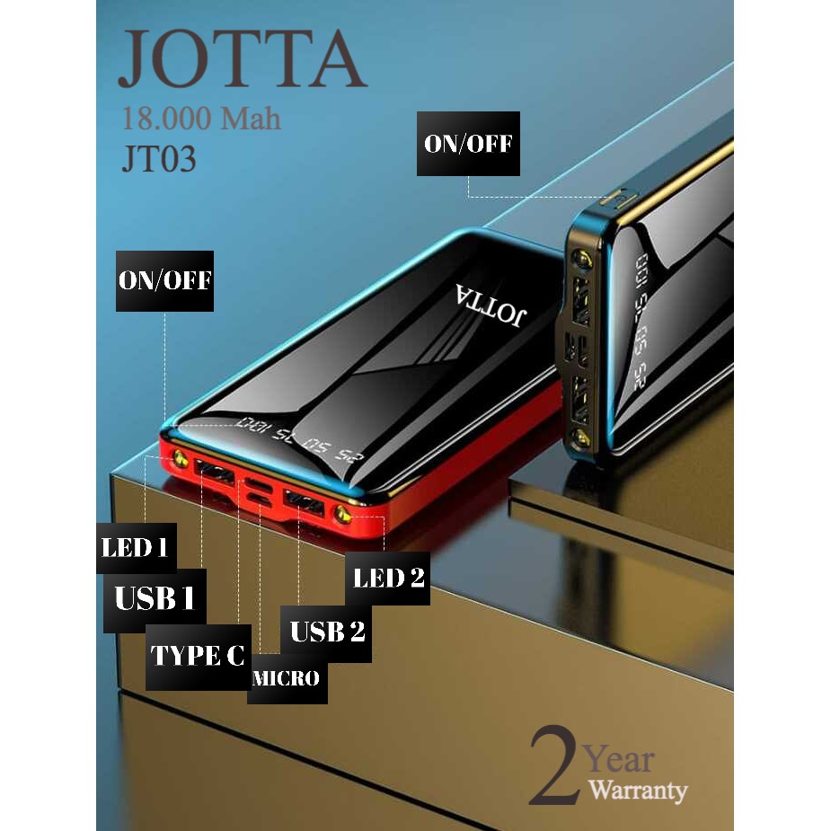 Powerbank JOTTA JT03 Model Slim kapasitas 18.000 Mah Original Garansi 2 Tahun.