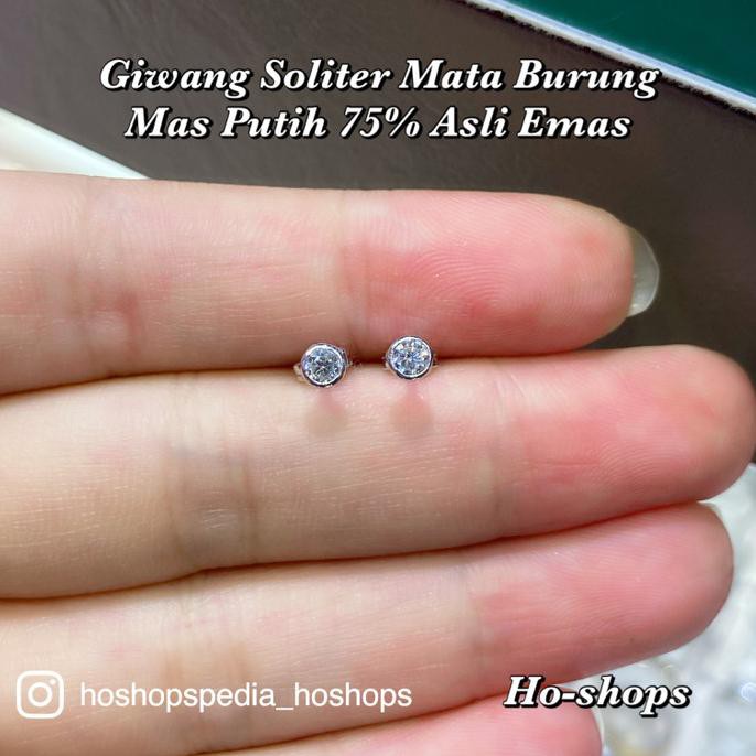 Giwang / Anting Soliter Mata Burung Mas Putih Kadar 75% Asli Emas Terlaris