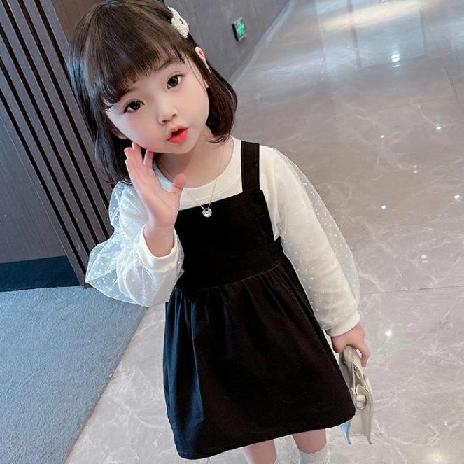 Dress Overall 2in1 Blouse+Overall Anak Perempuan Import