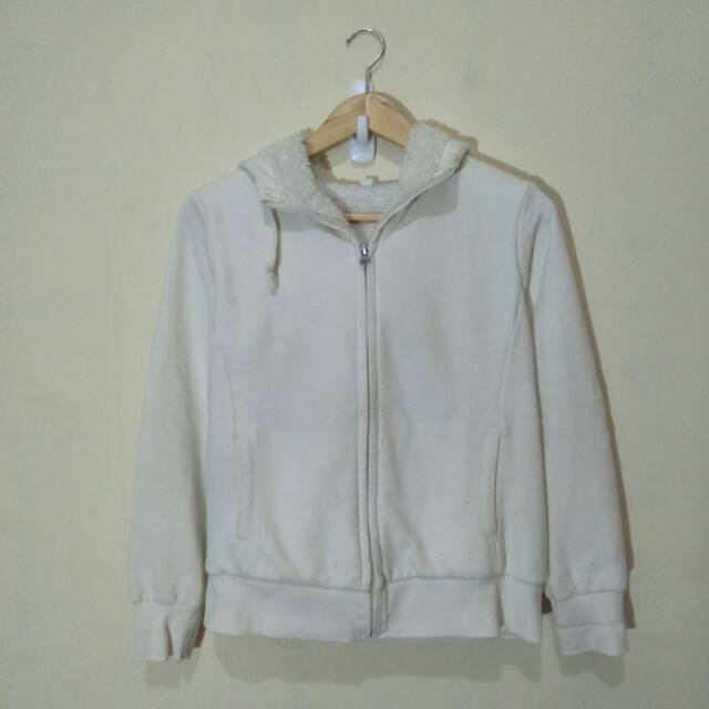 Jaket Ziphoodie Uniqlo putih tebal original vintage hoodie second
