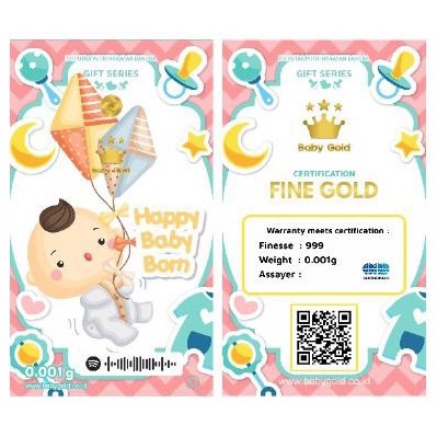 Emas Logam mulia 24 Karat Gift Series Babygold 0.001 0.002 0.005 gram Souvenir Hadiah Wedding Pernikahan Bandung Dealer Emas Mini-BG Happy Born Pink