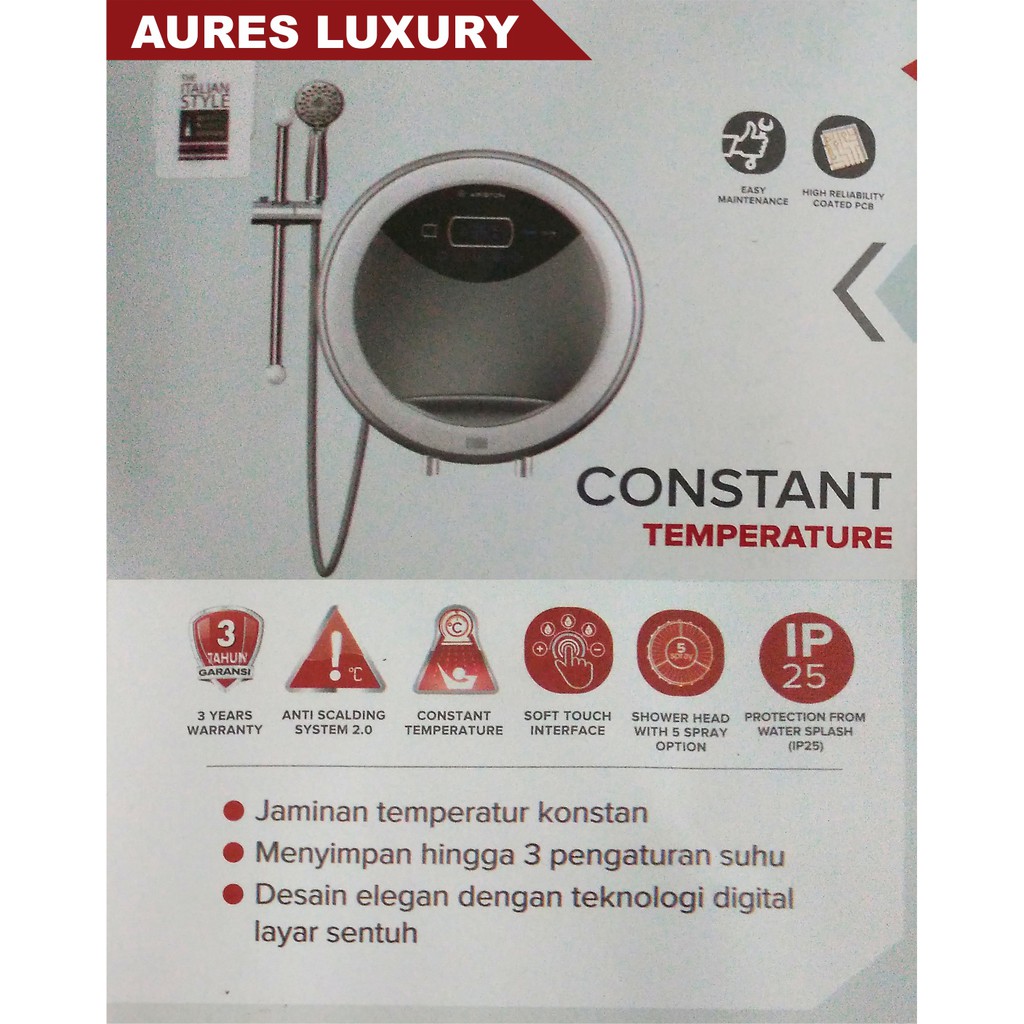 Ariston Aures Luxury Instant Water Heater Listrik Pemanas Air Hangat Mandi