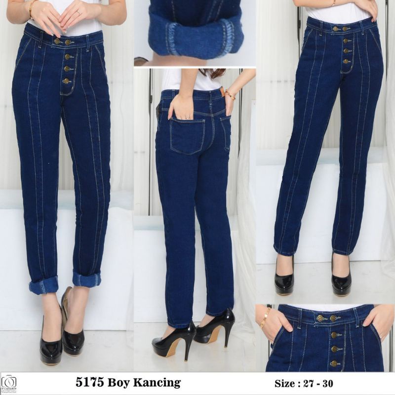 TERLARISCelana Boyfriend Wanita Kancing 5/Boyfriend Pants/Celana Jeans Wanita Celana Kancing 5/Celan