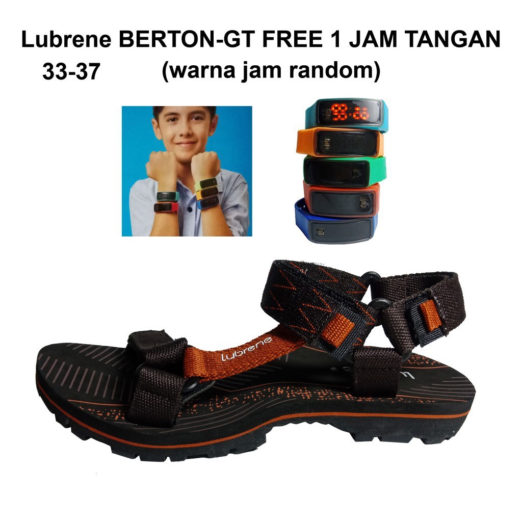(Gratis jam tangan)LUBRENE BERTON BROWN/ Sandal Gunung Anak 33-37 / Sandal Jepit Gunung Anak