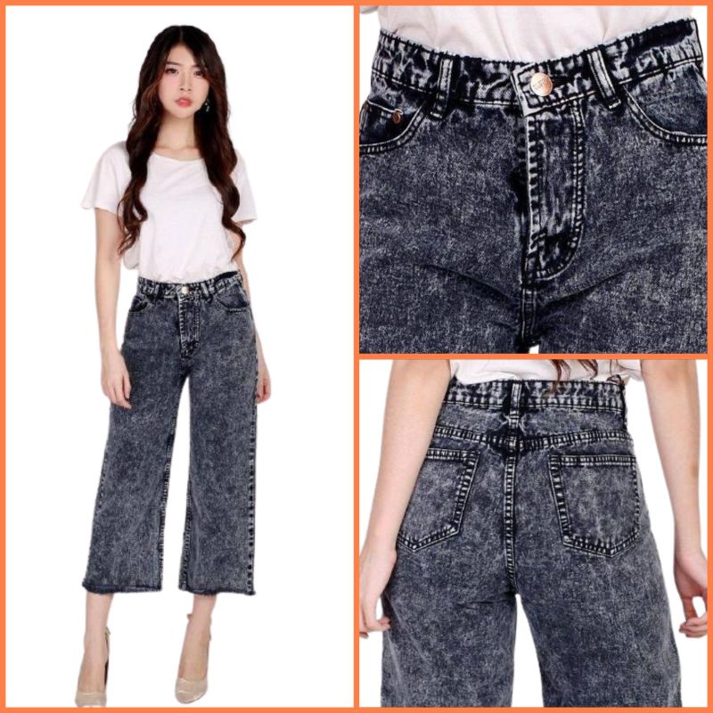 PROMO  KULOT JEANS SNOW RAWIS / HIGH WAIST KULOT JEANS RAWIS / SNOW BLACK / SNOW BLUE /SIZE 27 - 30