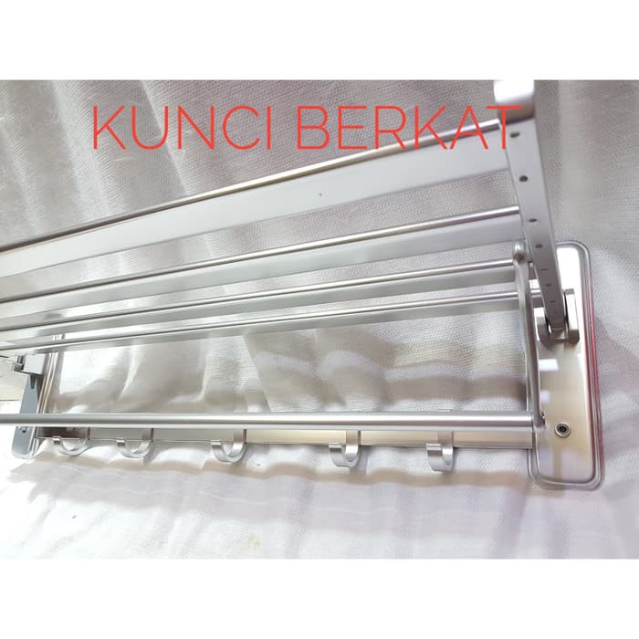 Gantungan Handuk/Towel Bar/4 baris + kait/5 baris/Almunium/Silver