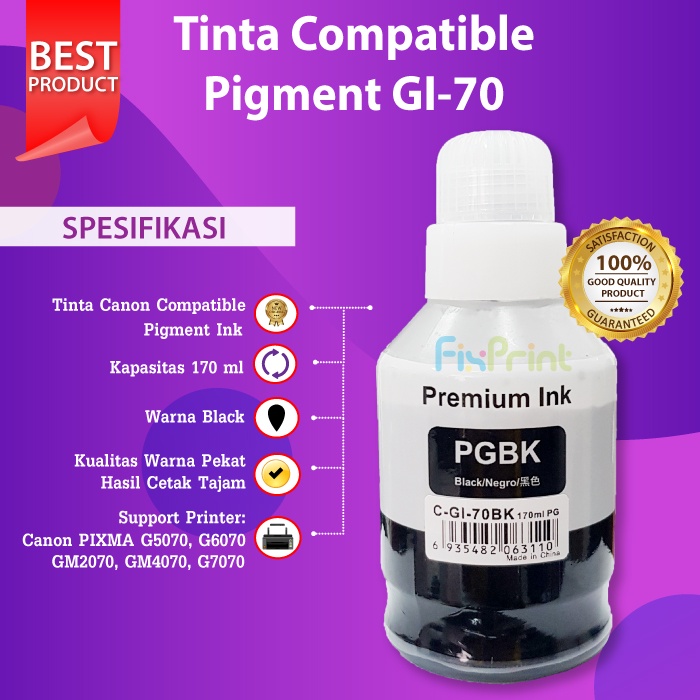 Tinta Canon GI 70 GI70 GI-70 Ink Compatible Black Cyan Magenta Yellow