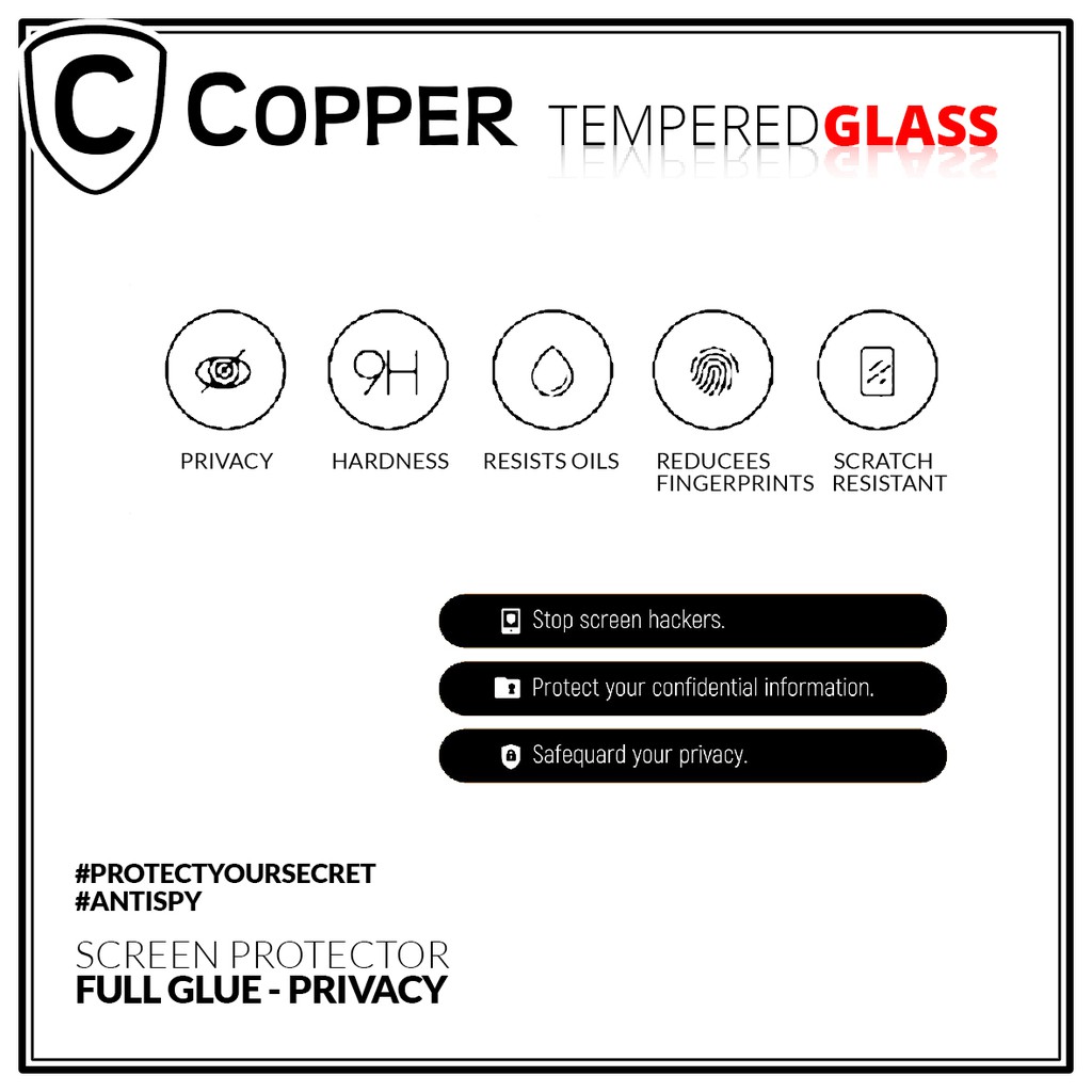 Samsung M21 - COPPER Tempered Glass Privacy/Anti Spy(Full Glue)