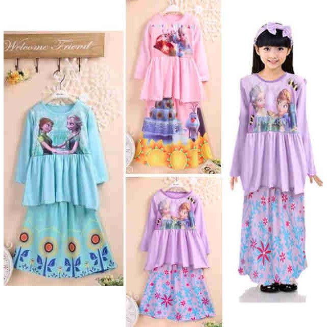 Setelan rok baju muslim anak Lycra Frozen