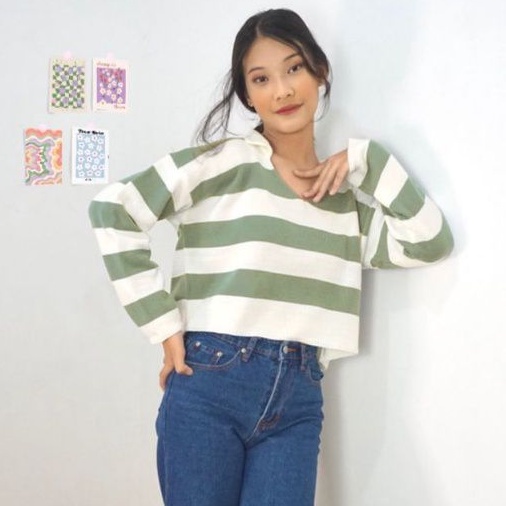 FUJI CROP TOP STRIP BLASTER/CROP TOP RAJUT/ATASAN RAJUT CROP TOP POLO KNIT