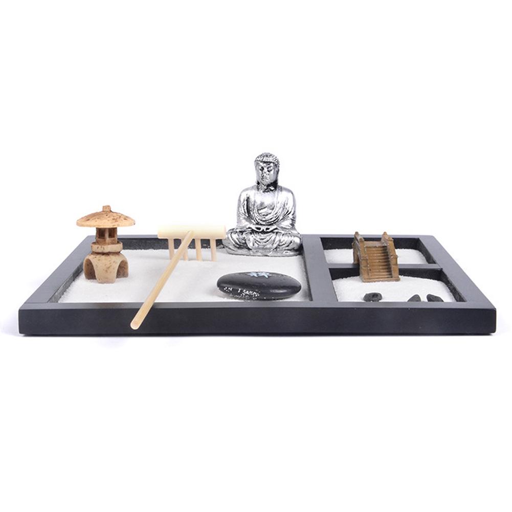 Stylish Rakes White Sand Feng Shui Supplies Tray Kit Rocks Wooden Base Zen Home Decor 1 Set