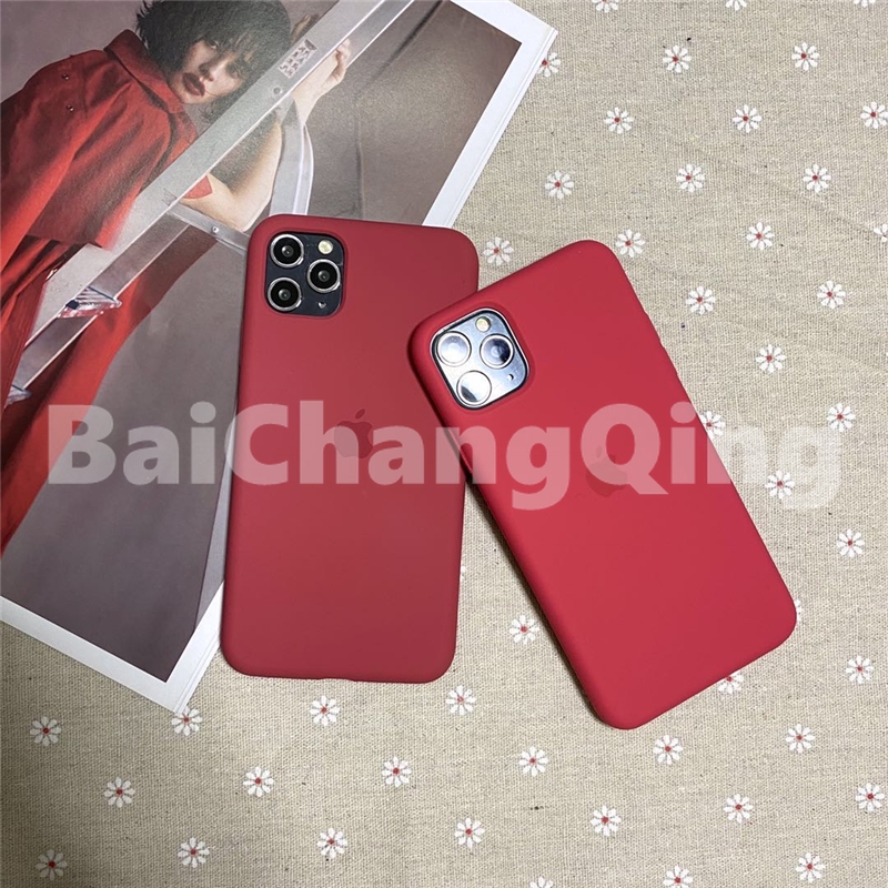 Casing Bahan Silikon Warna Oranye/Merah Mawar Untuk Iphone Xs Max Xr 6 7 8 Plus 11 Pro Max