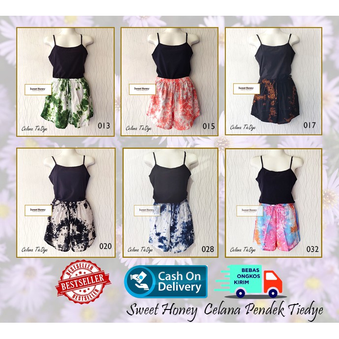 Sweet Honey ~ Grosir Celana Tie Dye Pendek Hot Pants Wanita Ada Kantong Rayon Bali Kekinian