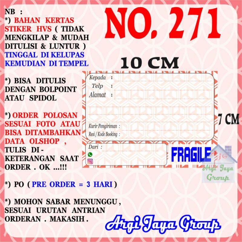 

Stiker HVS - Stiker Pengiriman - Sticker Alamat Olshop Murah Nomer 271-10x7cm