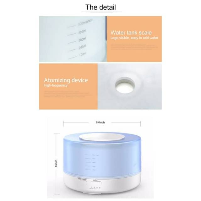 Air Humidifier Diffuser 500 ml 7 Warna + Remot Control - Aromaterapi