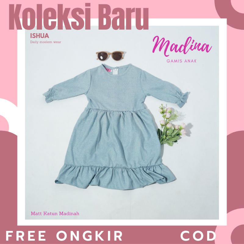 ISHUA Gamis madinah size L 7-8 tahun gamis anak pakaian muslim anak perempuan gamis terbaru gamis an